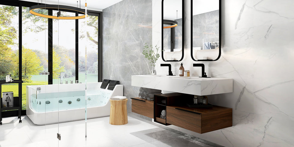 HMR - 71'' Double Massage Bathtub with Ambient Lighting