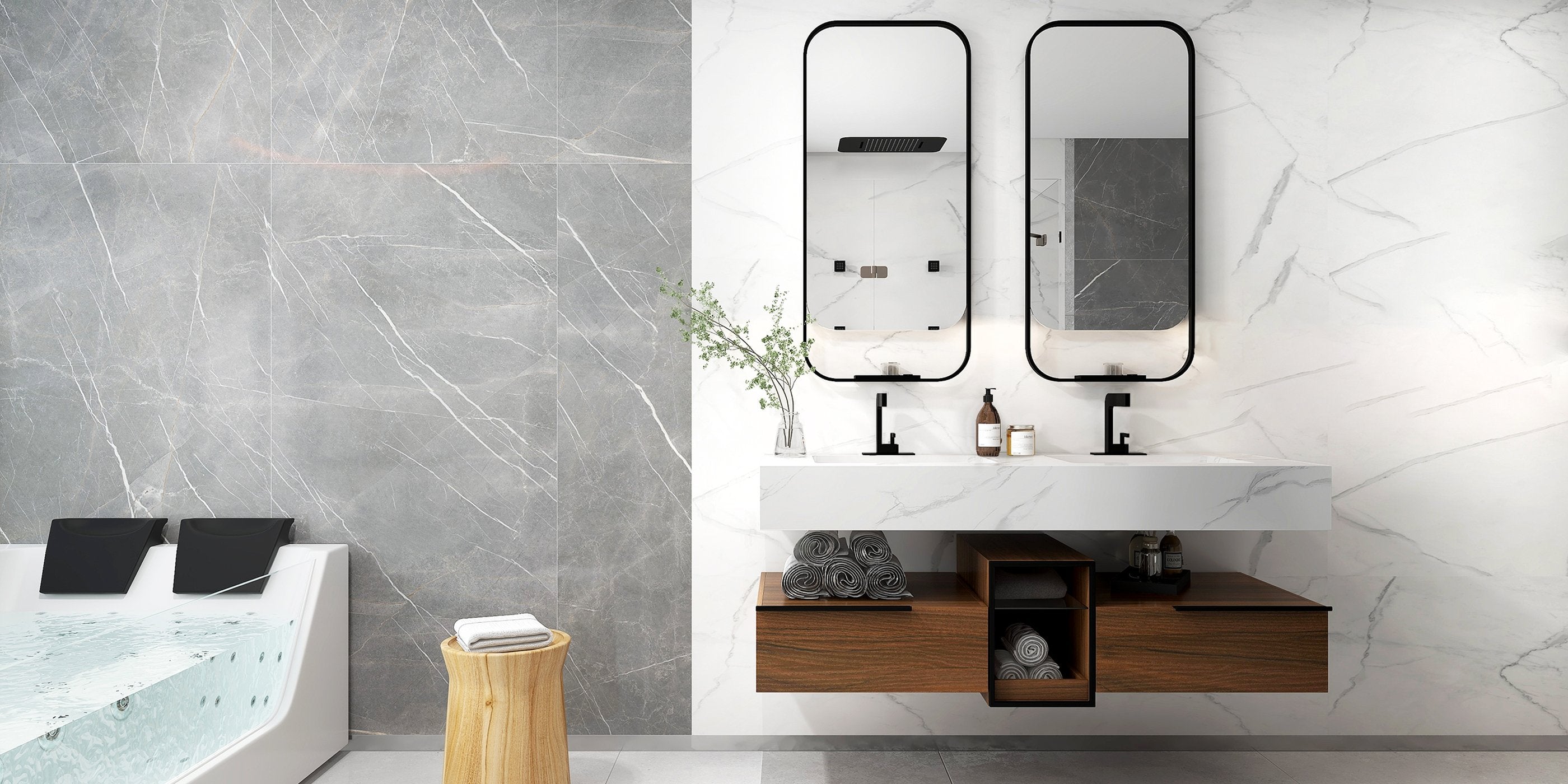 HMR - 71'' Double Massage Bathtub with Ambient Lighting