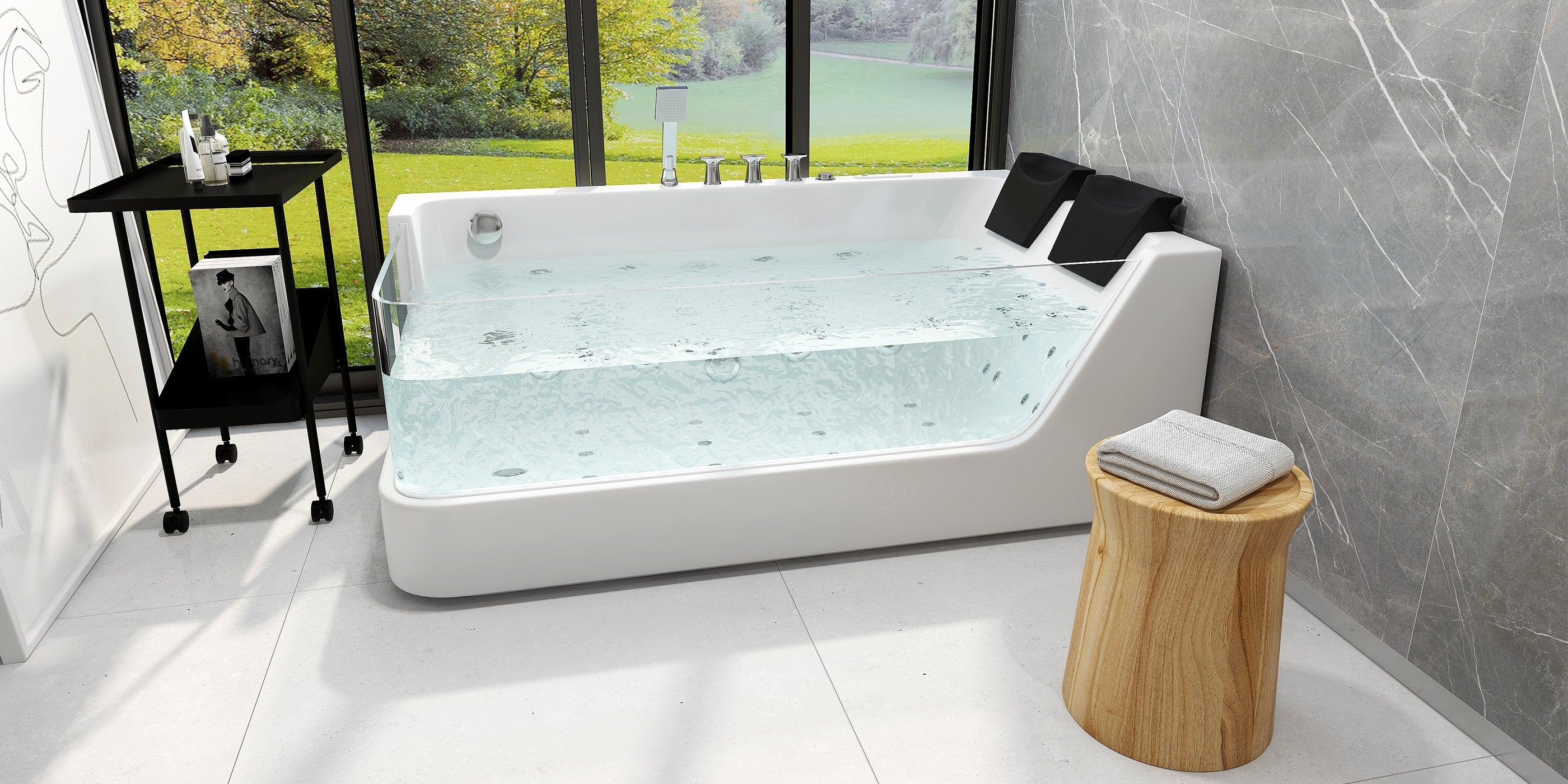 HMR - 71'' Double Massage Bathtub with Ambient Lighting