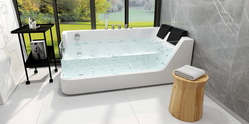 HMR - 71'' Double Massage Bathtub with Ambient Lighting