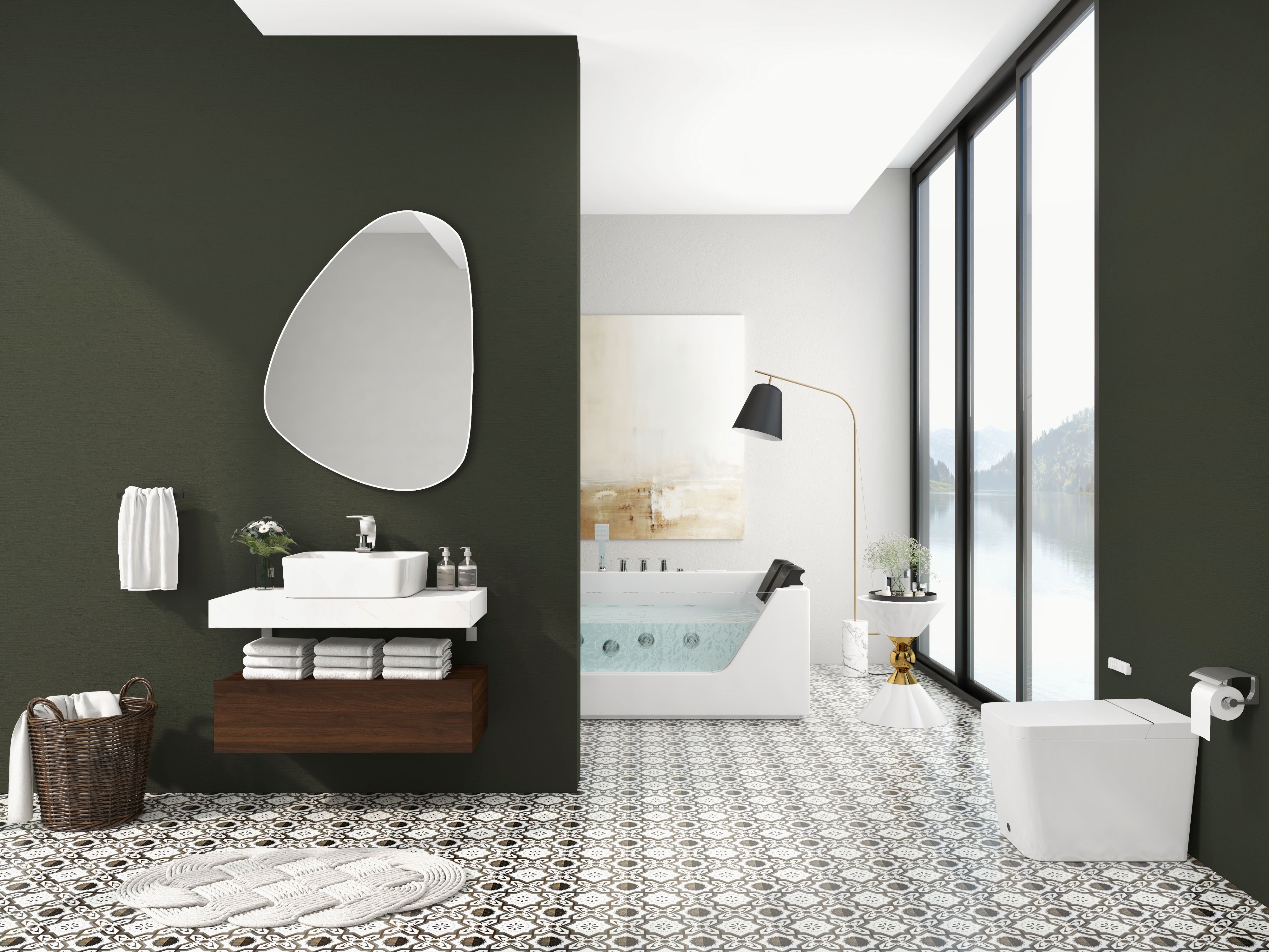 HMR - 71'' Double Massage Bathtub with Ambient Lighting