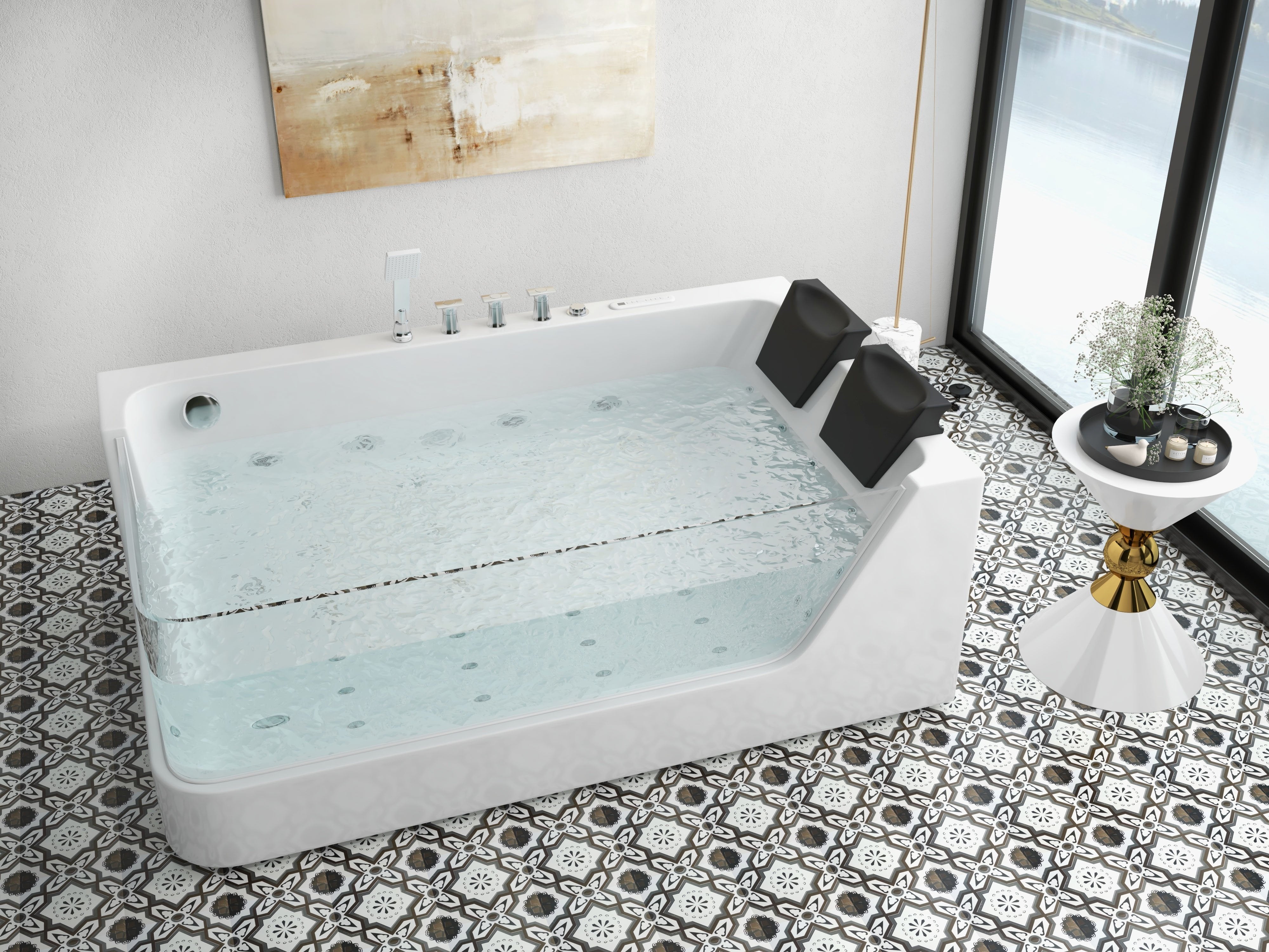 HMR - 71'' Double Massage Bathtub with Ambient Lighting