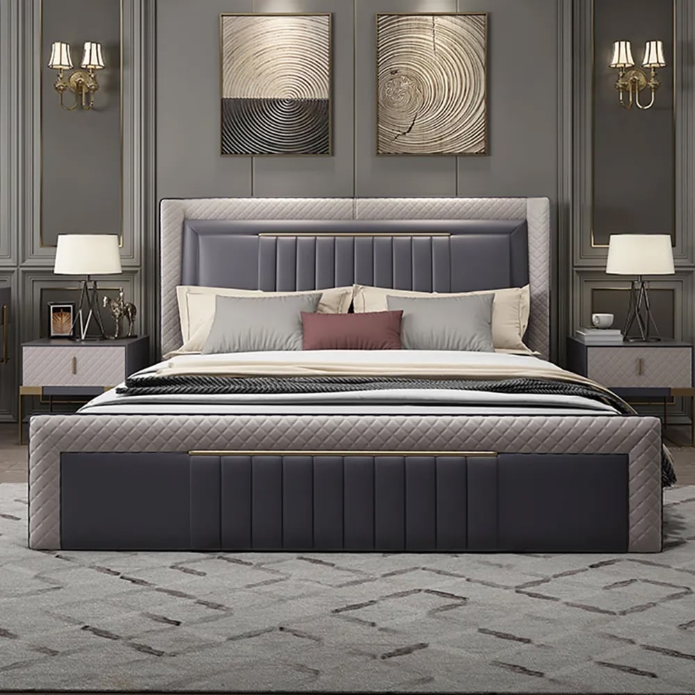 HMR - Modern Upholstered Bed Platform Bed Frame with Wingback Headboard