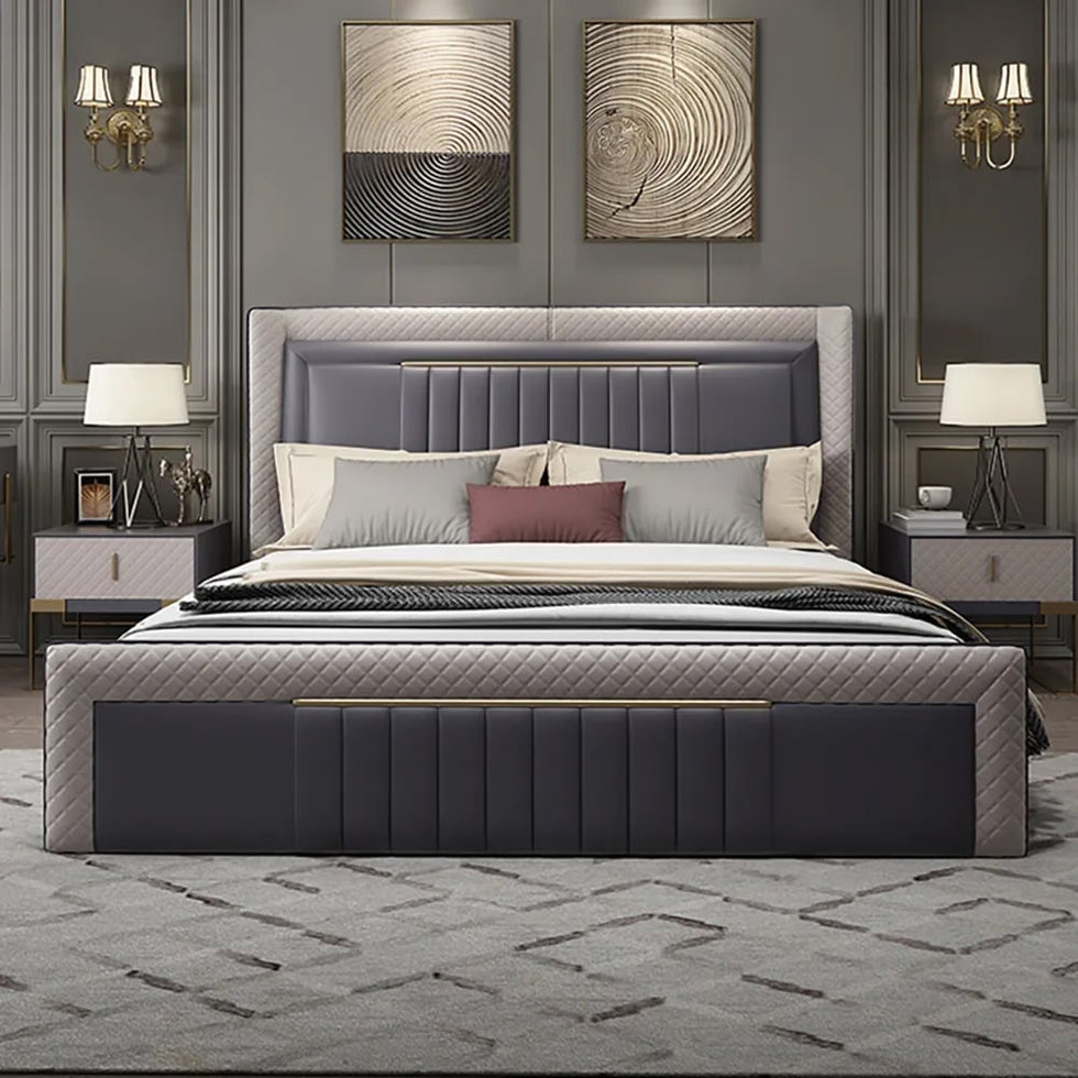 HMR - Modern Upholstered Bed Platform Bed Frame with Wingback Headboard