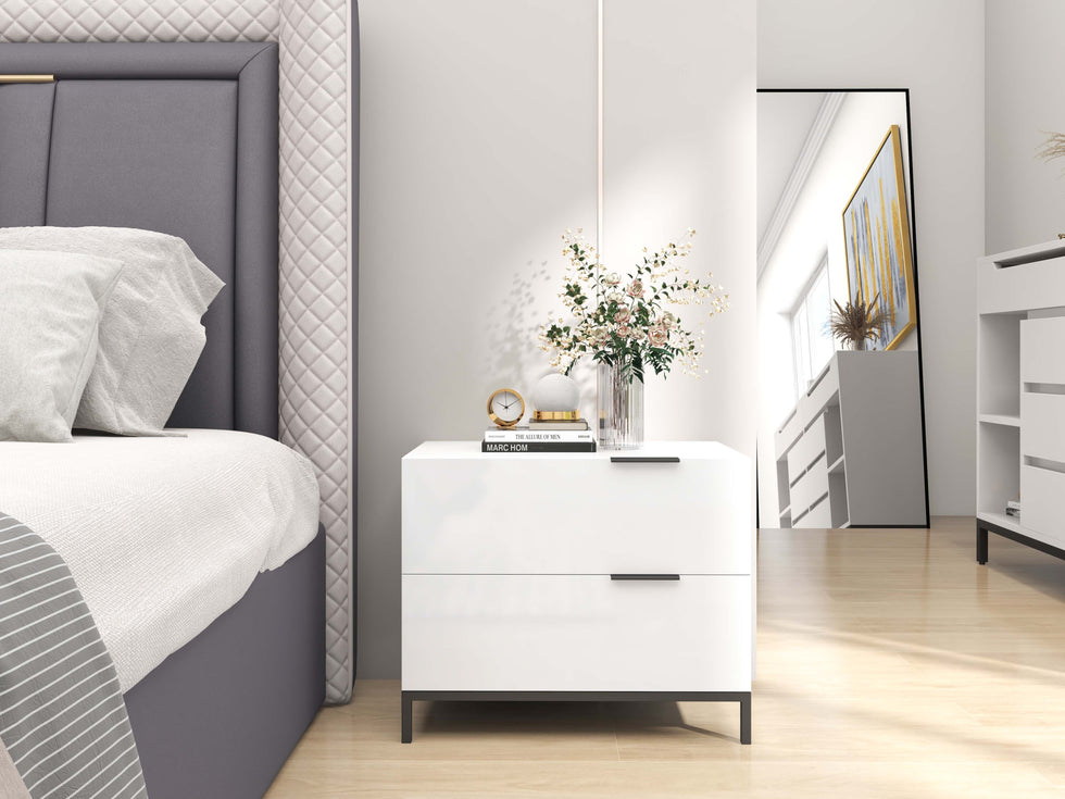 HMR - Modern Upholstered Bed Platform Bed Frame with Wingback Headboard