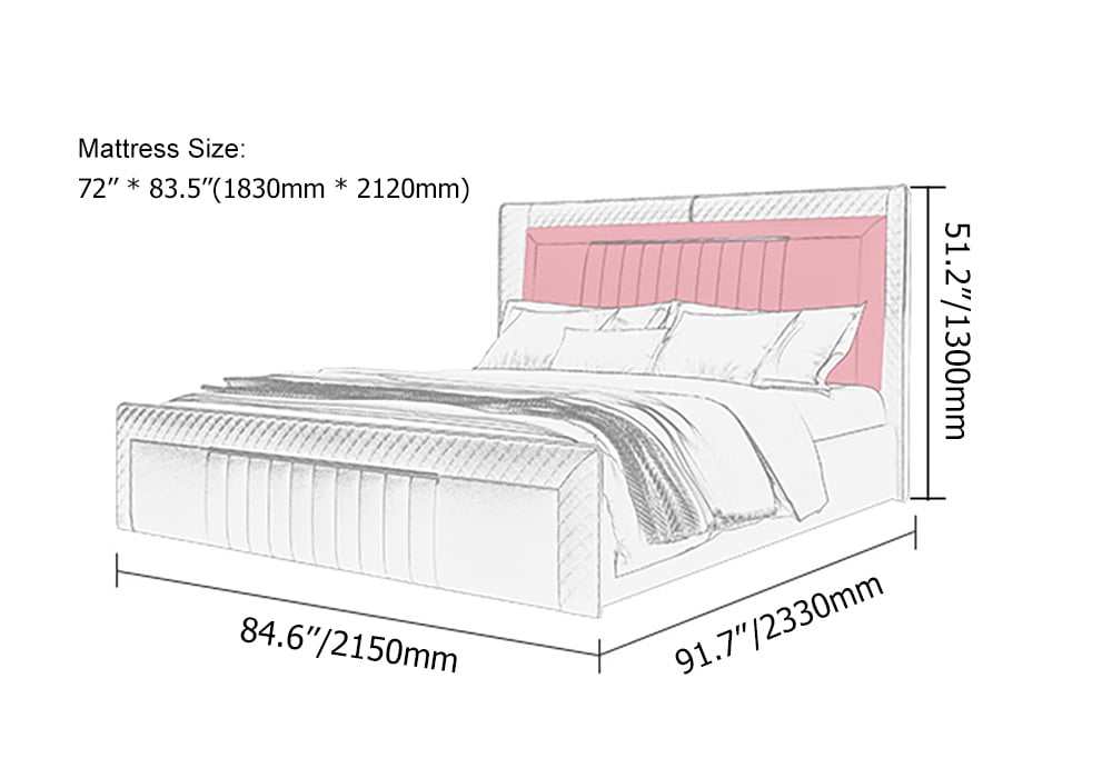 HMR - Modern Upholstered Bed Platform Bed Frame with Wingback Headboard