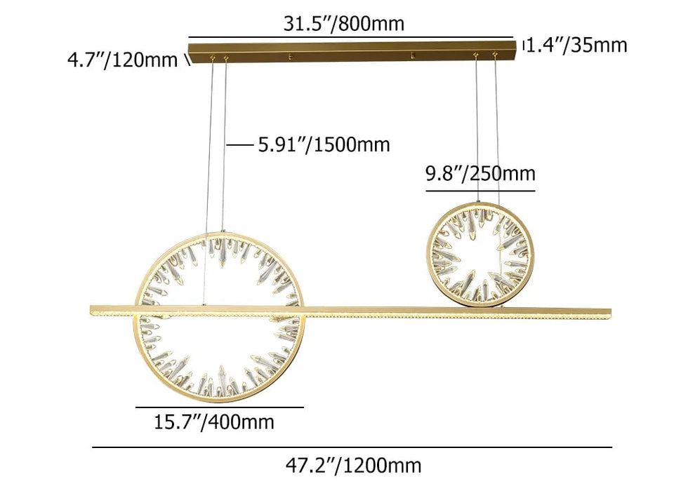 HMR - Modern Gold Linear Crystal Kitchen Island Light Metal Geometric Pendant Light