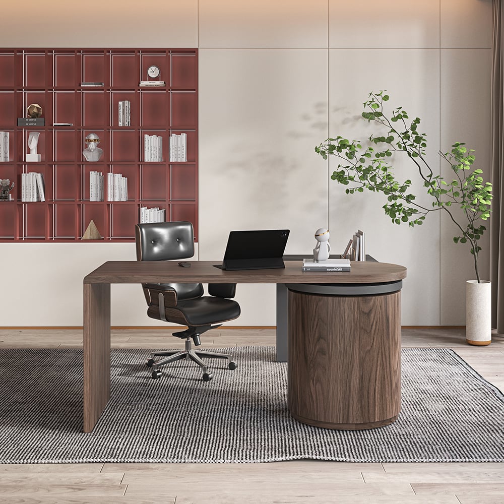 HMR - 59.8" Modern L-Shaped Rotatable Executive Office Desk with Cabinet & 2 Drawers