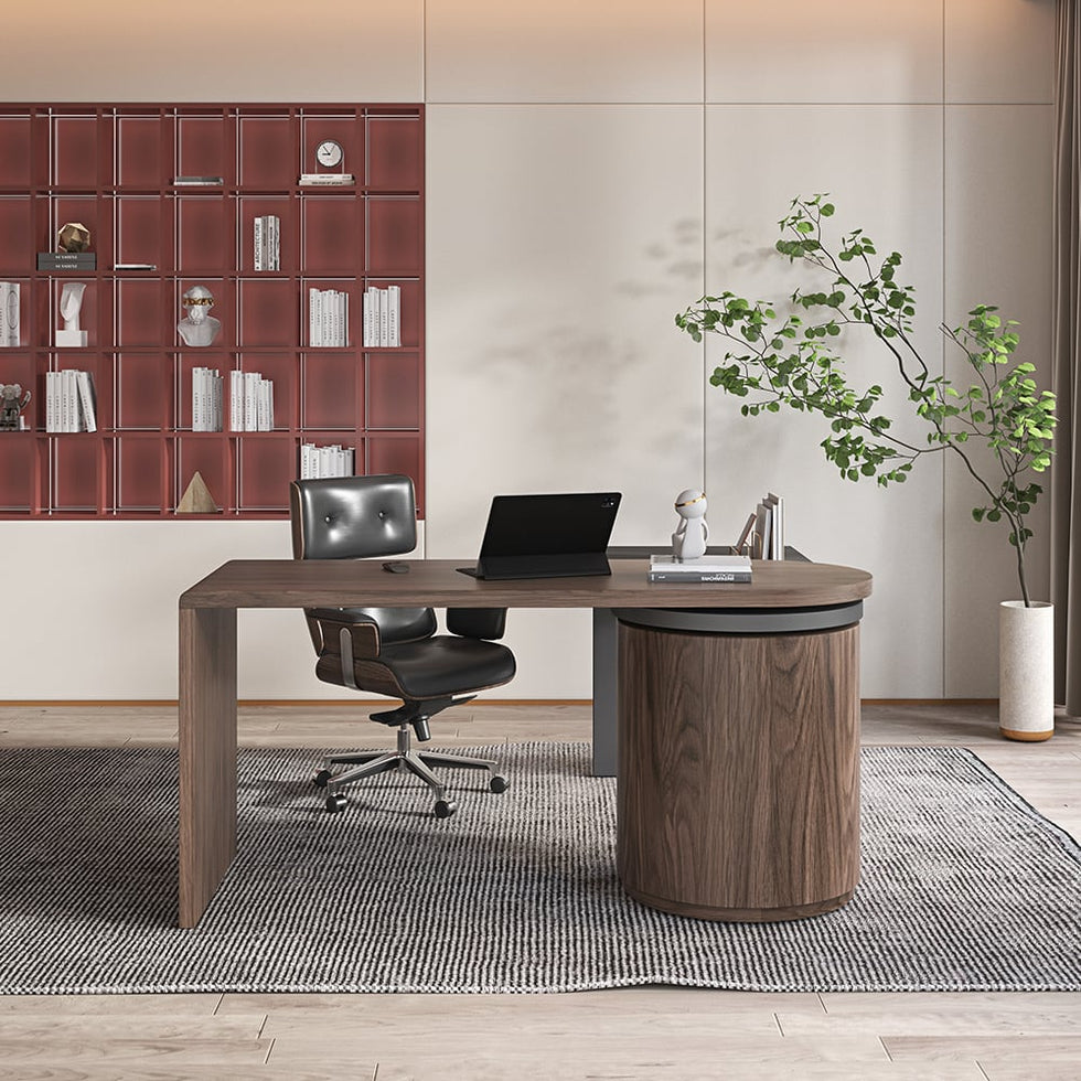HMR - 59.8" Modern L-Shaped Rotatable Executive Office Desk with Cabinet & 2 Drawers