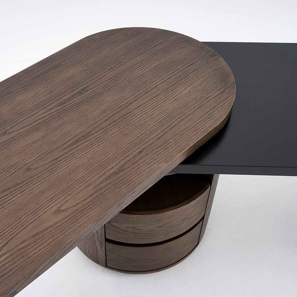 HMR - 59.8" Modern L-Shaped Rotatable Executive Office Desk with Cabinet & 2 Drawers