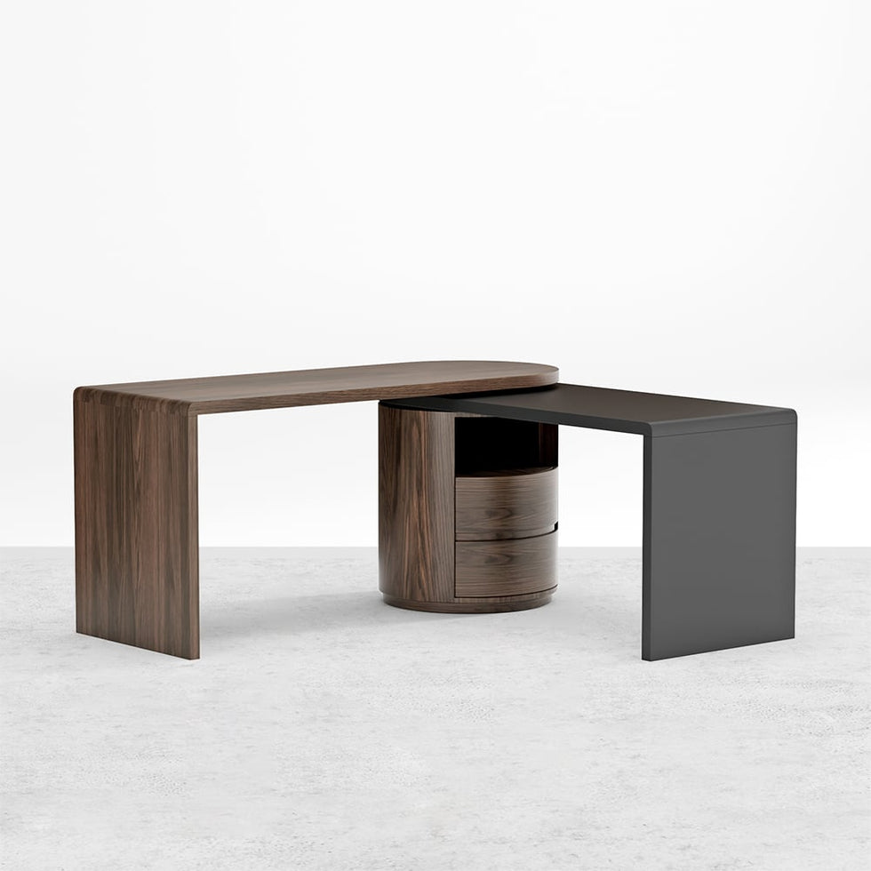 HMR - 59.8" Modern L-Shaped Rotatable Executive Office Desk with Cabinet & 2 Drawers
