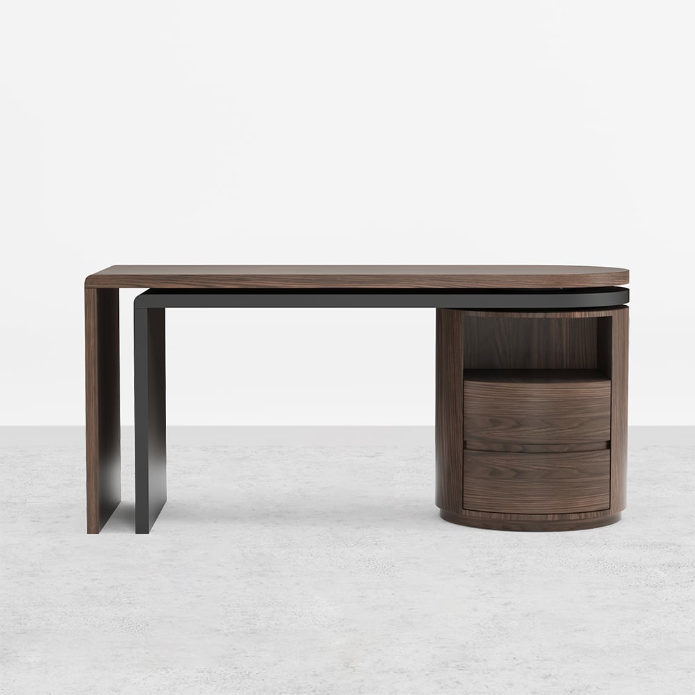 HMR - 59.8" Modern L-Shaped Rotatable Executive Office Desk with Cabinet & 2 Drawers
