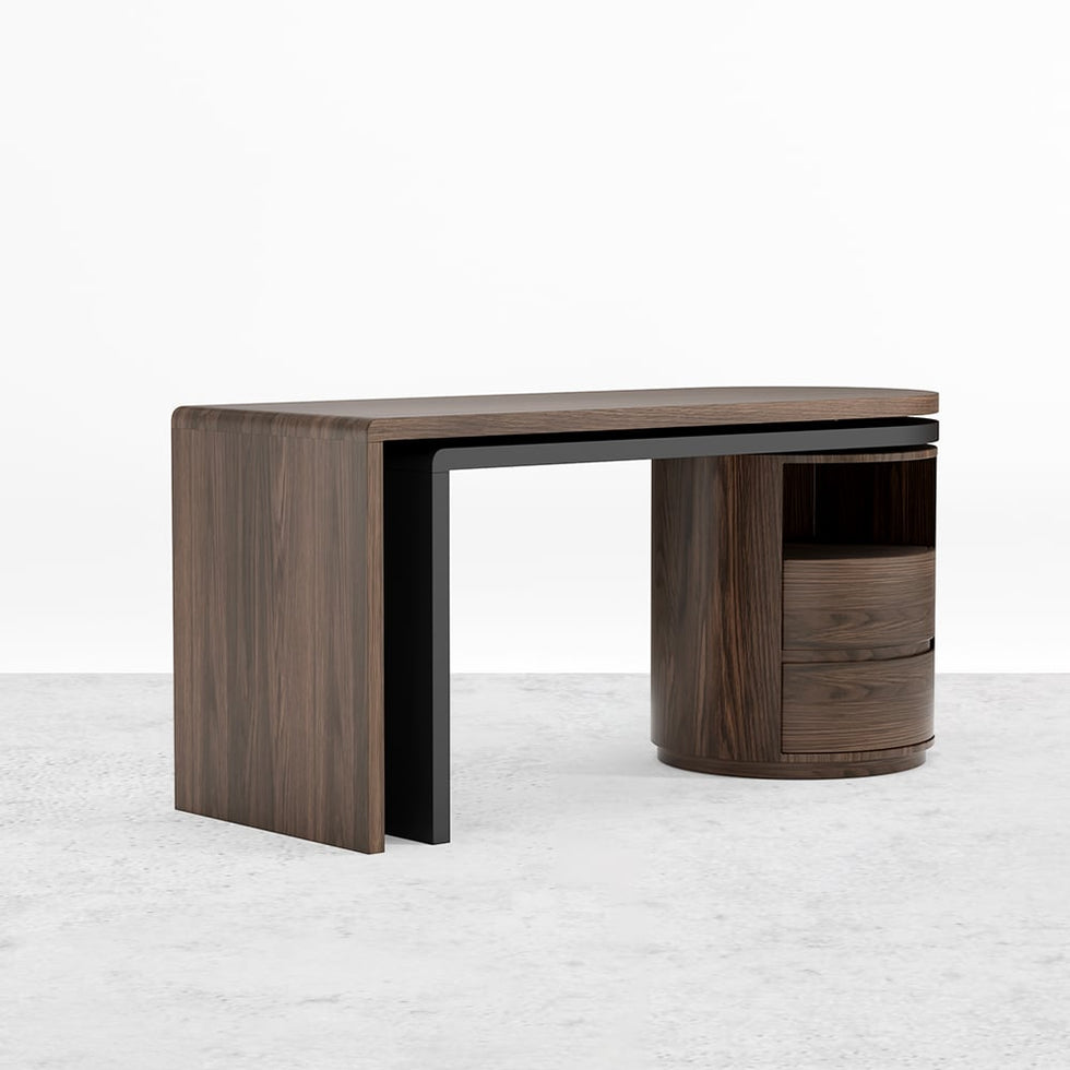 HMR - 59.8" Modern L-Shaped Rotatable Executive Office Desk with Cabinet & 2 Drawers