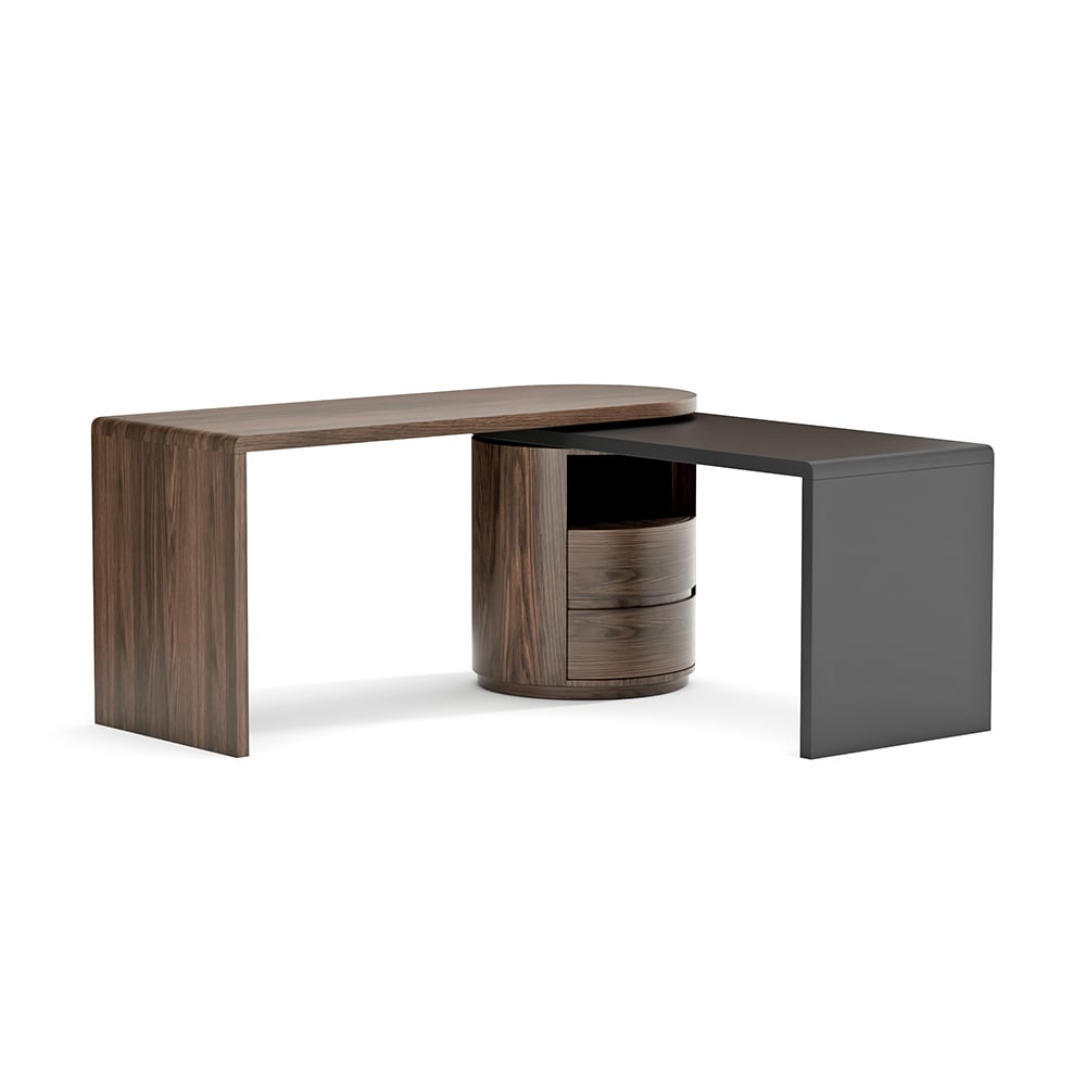 HMR - 59.8" Modern L-Shaped Rotatable Executive Office Desk with Cabinet & 2 Drawers