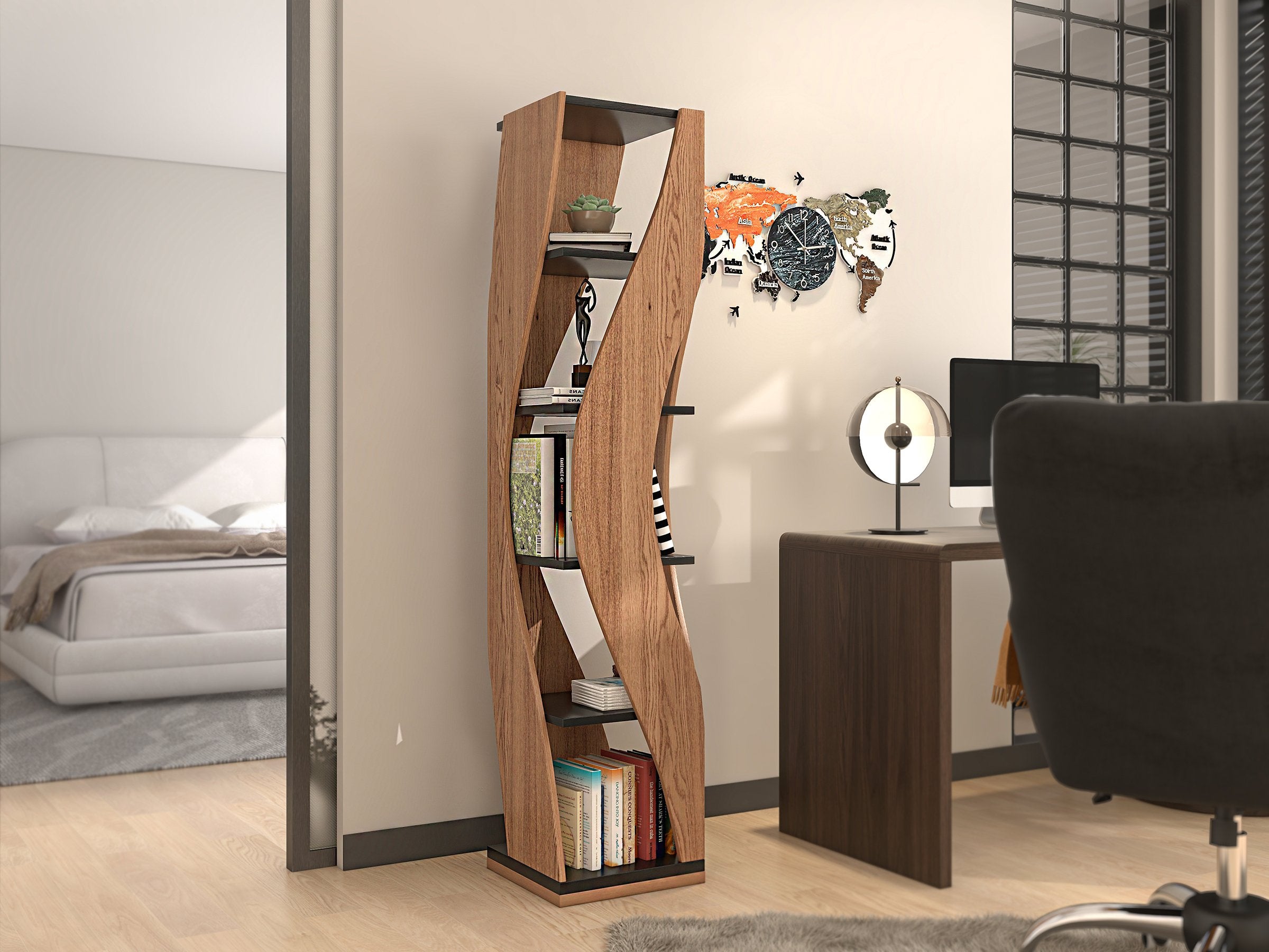 HMR - 59.8" Modern L-Shaped Rotatable Executive Office Desk with Cabinet & 2 Drawers