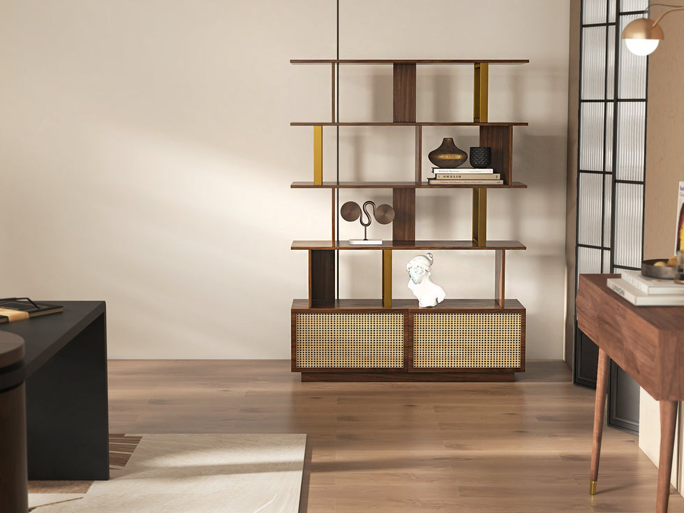 HMR - 59.8" Modern L-Shaped Rotatable Executive Office Desk with Cabinet & 2 Drawers