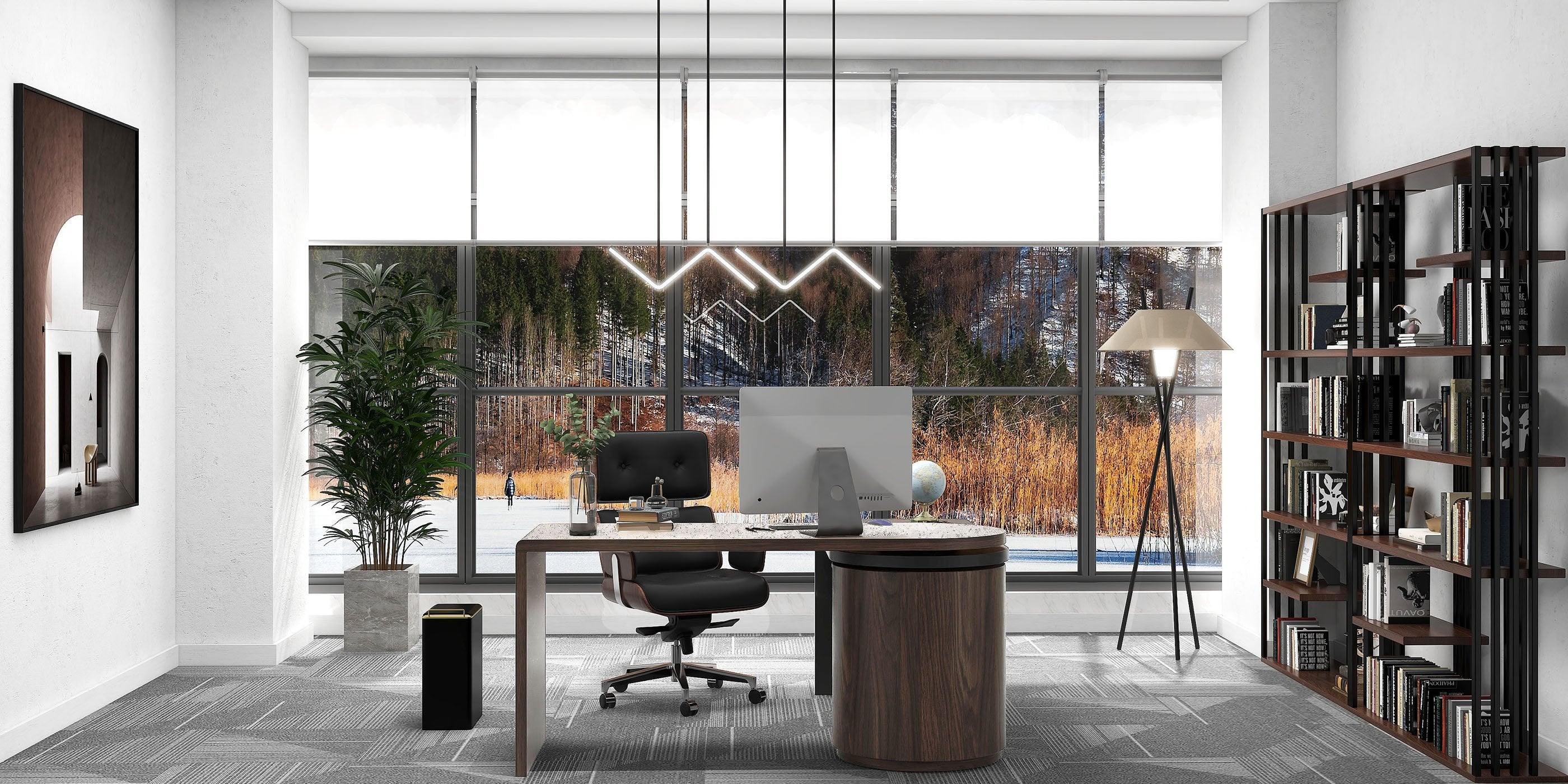 HMR - 59.8" Modern L-Shaped Rotatable Executive Office Desk with Cabinet & 2 Drawers