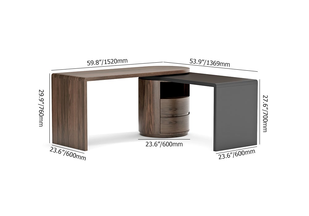 HMR - 59.8" Modern L-Shaped Rotatable Executive Office Desk with Cabinet & 2 Drawers