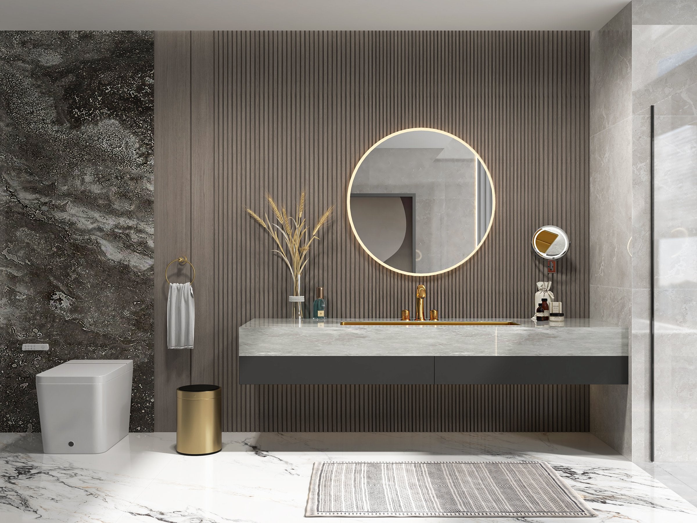 HMR - Gold Modern Bathroom Widespread Sink Faucet Double Handle Brass