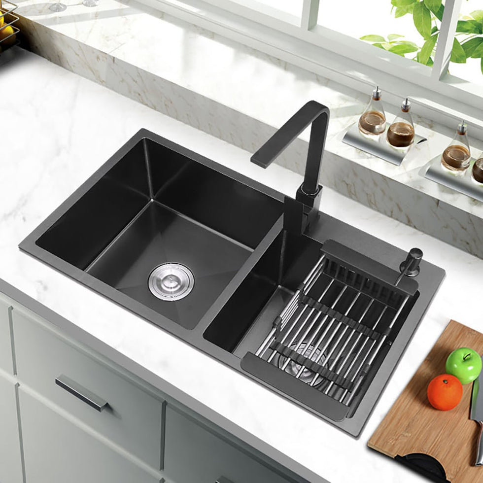 HMR - 32 Stainless Steel Kitchen Sink Double Bowls DropIn Sink with Drain and Overflow