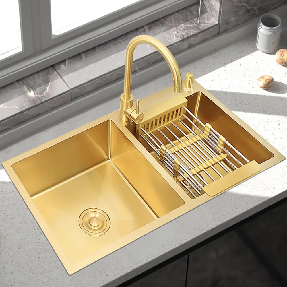 HMR - 32 Stainless Steel Kitchen Sink Double Bowls DropIn Sink with Drain and Overflow