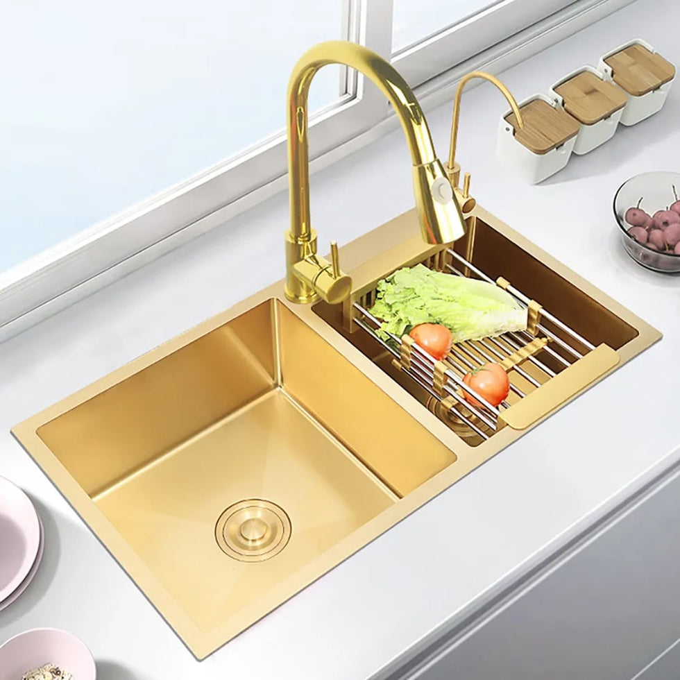 HMR - 32 Stainless Steel Kitchen Sink Double Bowls DropIn Sink with Drain and Overflow