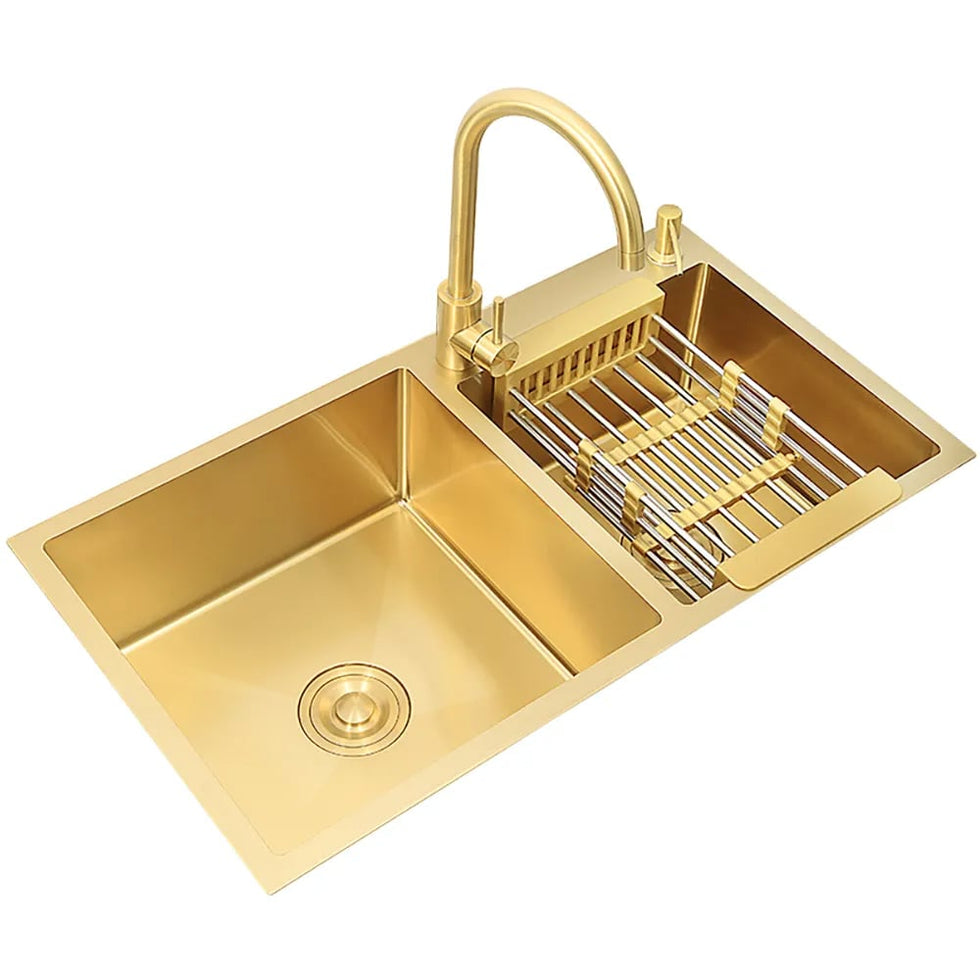 HMR - 32 Stainless Steel Kitchen Sink Double Bowls DropIn Sink with Drain and Overflow