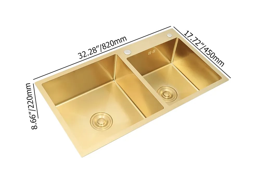 HMR - 32 Stainless Steel Kitchen Sink Double Bowls DropIn Sink with Drain and Overflow