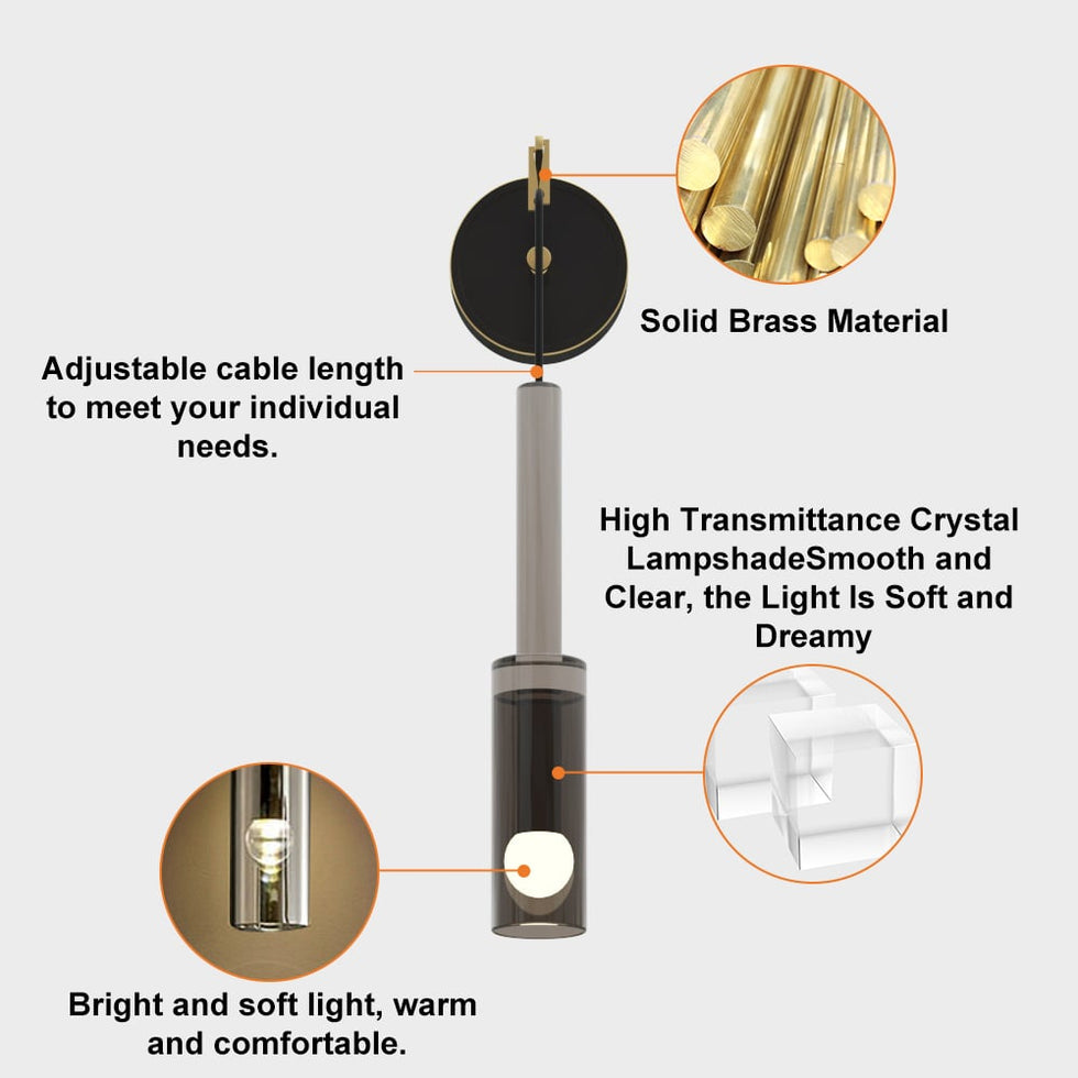 HMR - Minimalist Hanging Wall Light 1-Light Clear Armed Sconce Crystal Indoor Wall Lighting
