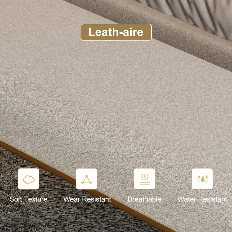 HMR - Upart Beige Modern Stainless Steel Bench Leath-Aire Upholstered Bedroom Long Bench