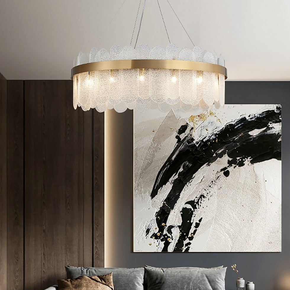 HMR - Revel Modern Round Tiered Clear Glass Chandelier