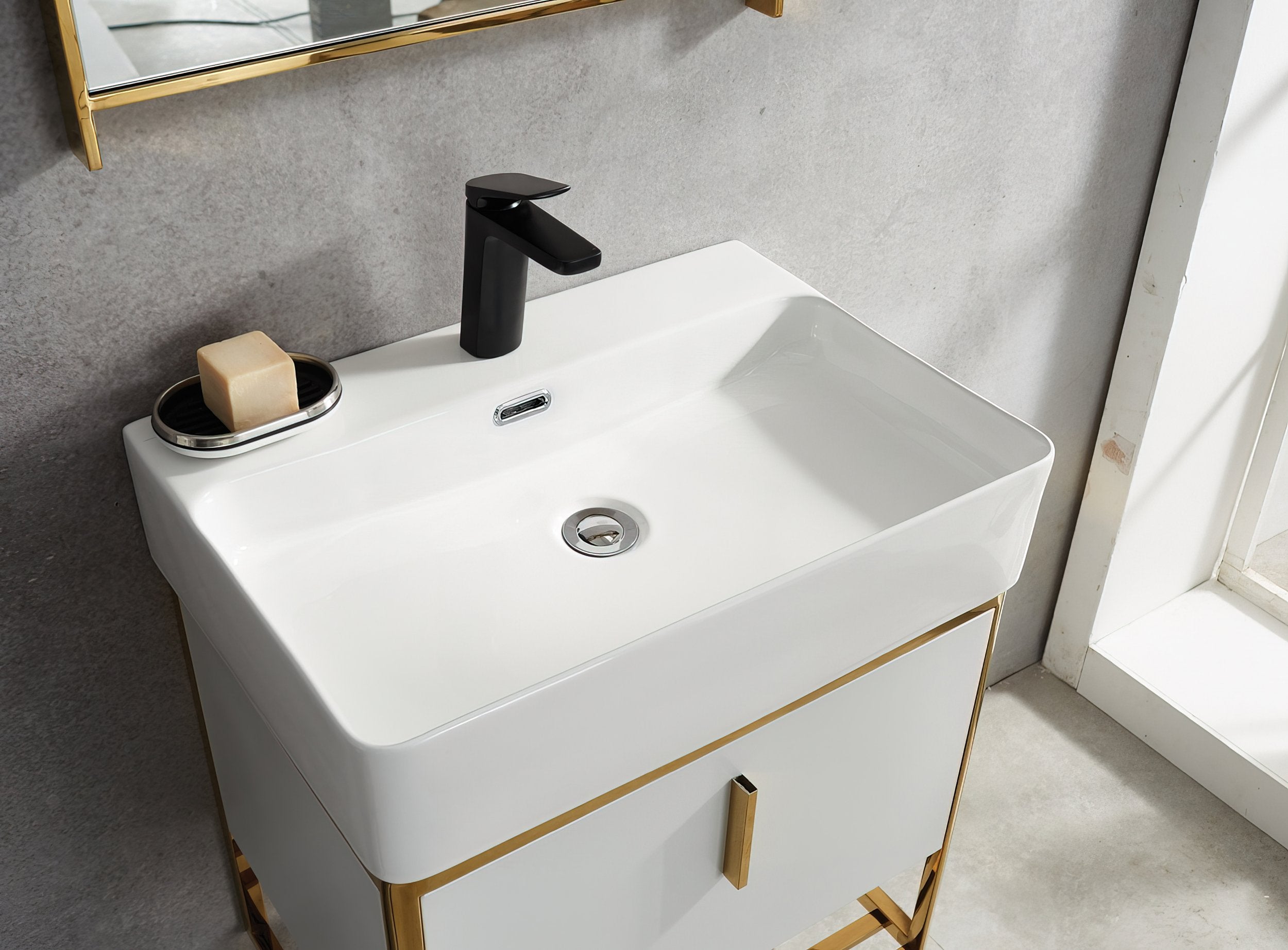 HMR - 23.6" Modern Floating Bathroom Vanity with Drawer Shelf Single Ceramic Sink Small