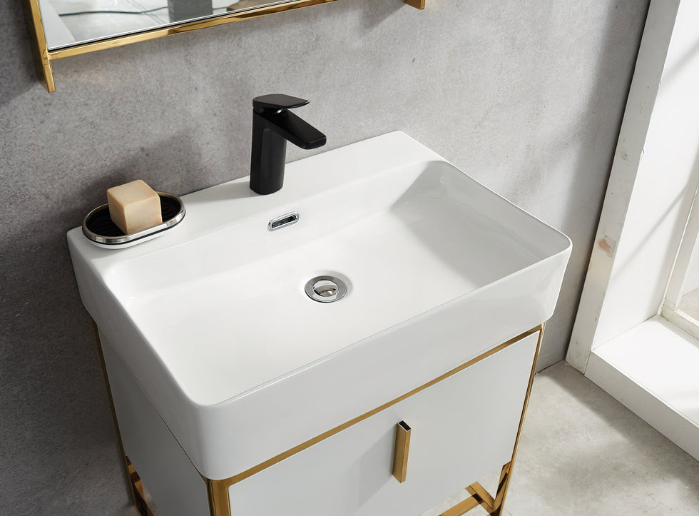 HMR - 23.6" Modern Floating Bathroom Vanity with Drawer Shelf Single Ceramic Sink Small