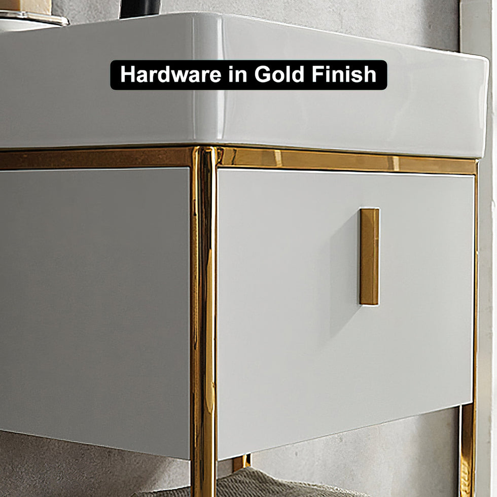 HMR - 23.6" Modern Floating Bathroom Vanity with Drawer Shelf Single Ceramic Sink Small