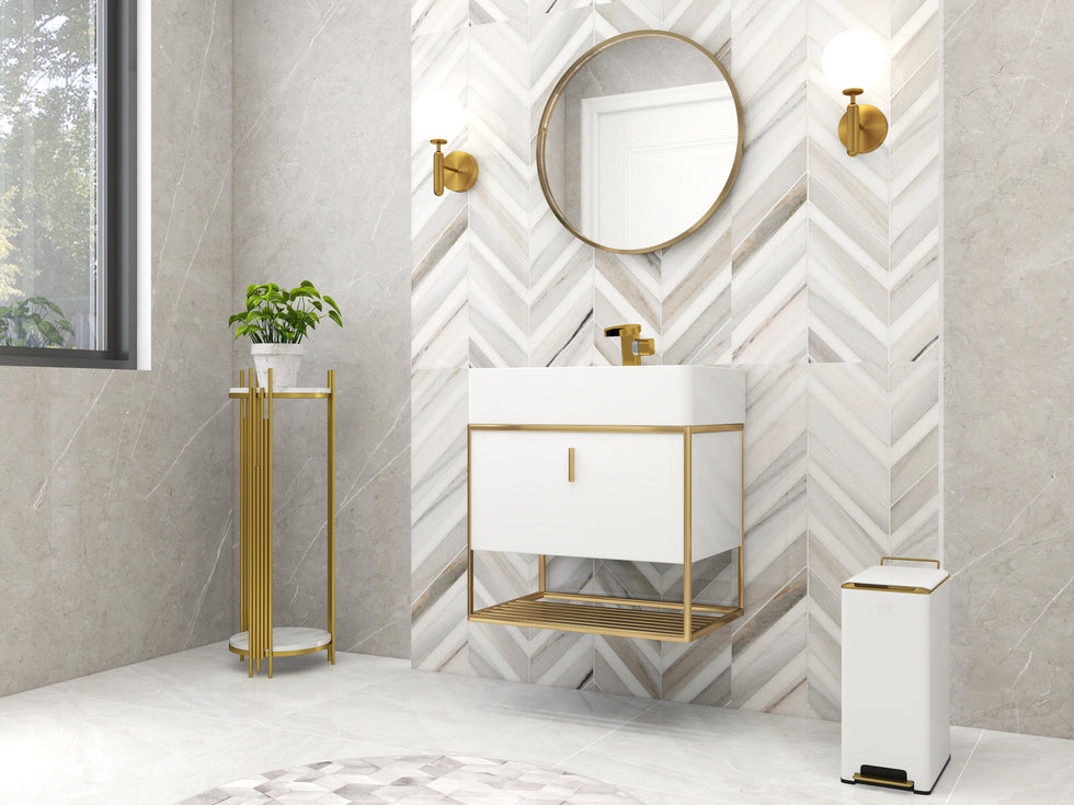 HMR - 23.6" Modern Floating Bathroom Vanity with Drawer Shelf Single Ceramic Sink Small