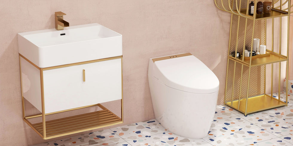 HMR - 23.6" Modern Floating Bathroom Vanity with Drawer Shelf Single Ceramic Sink Small