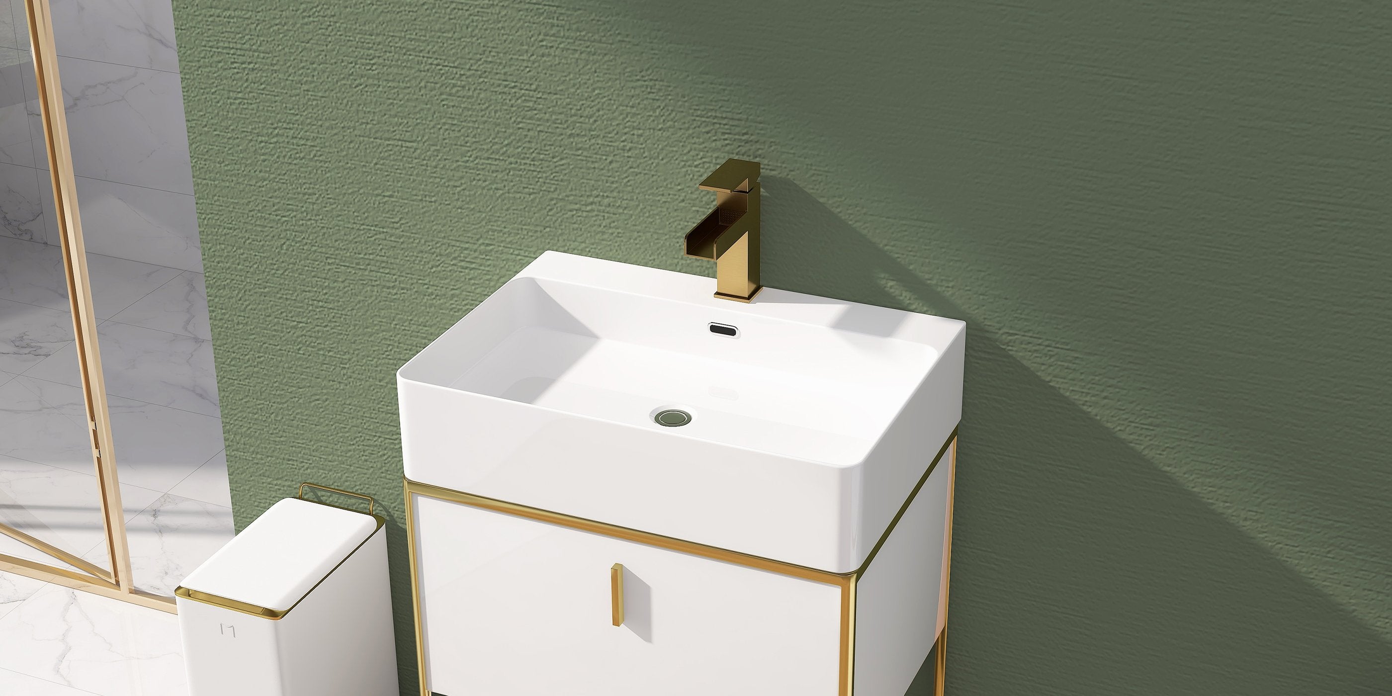 HMR - 23.6" Modern Floating Bathroom Vanity with Drawer Shelf Single Ceramic Sink Small