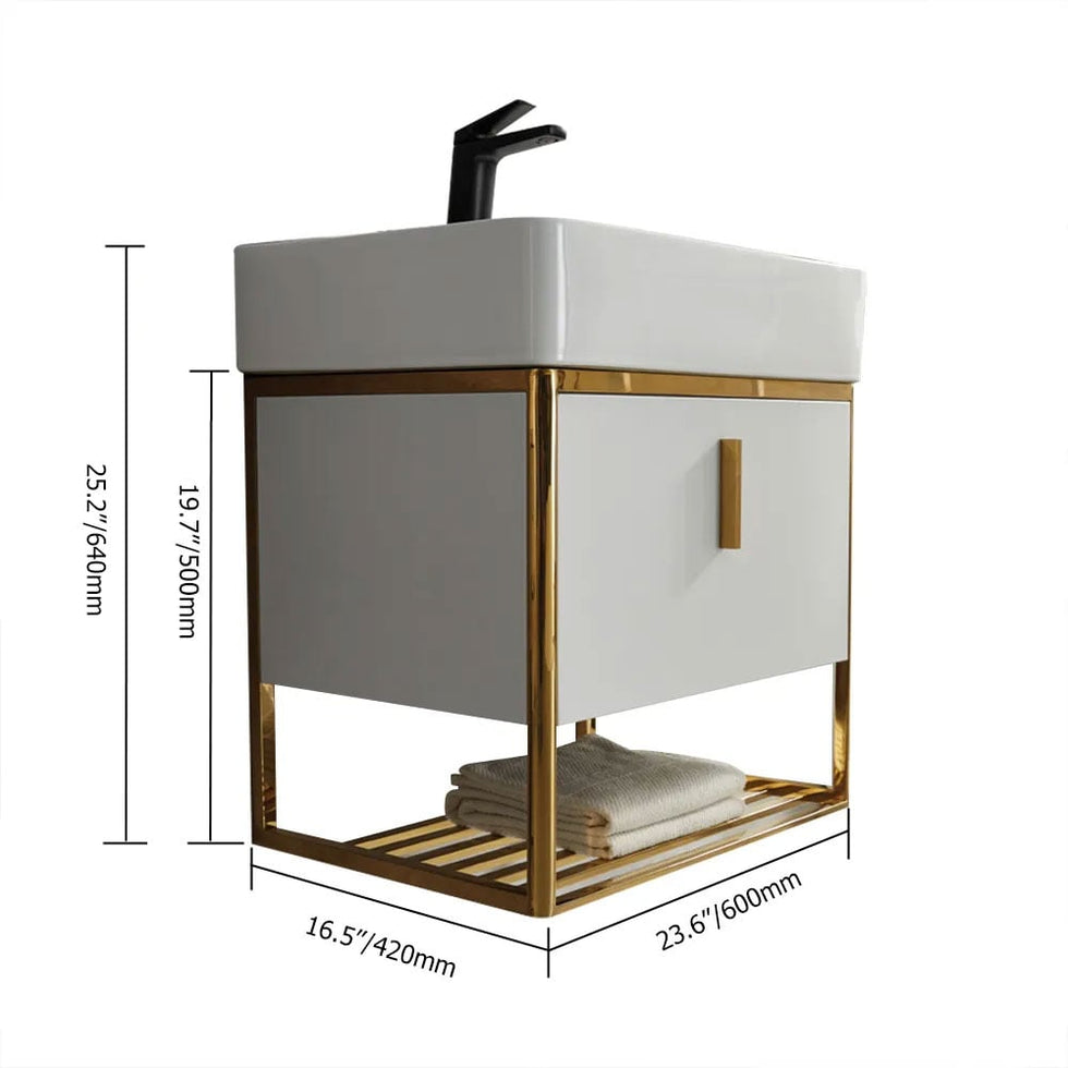 HMR - 23.6" Modern Floating Bathroom Vanity with Drawer Shelf Single Ceramic Sink Small