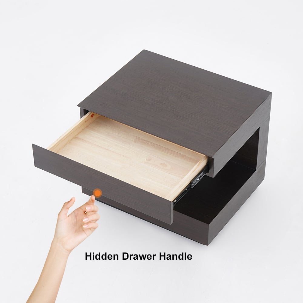 HMR - Wood Nightstand with 1 Drawer Cshaped Side Table with Light