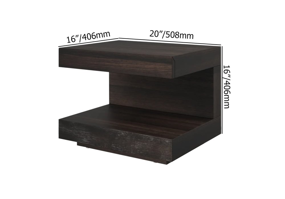 HMR - Wood Nightstand with 1 Drawer Cshaped Side Table with Light