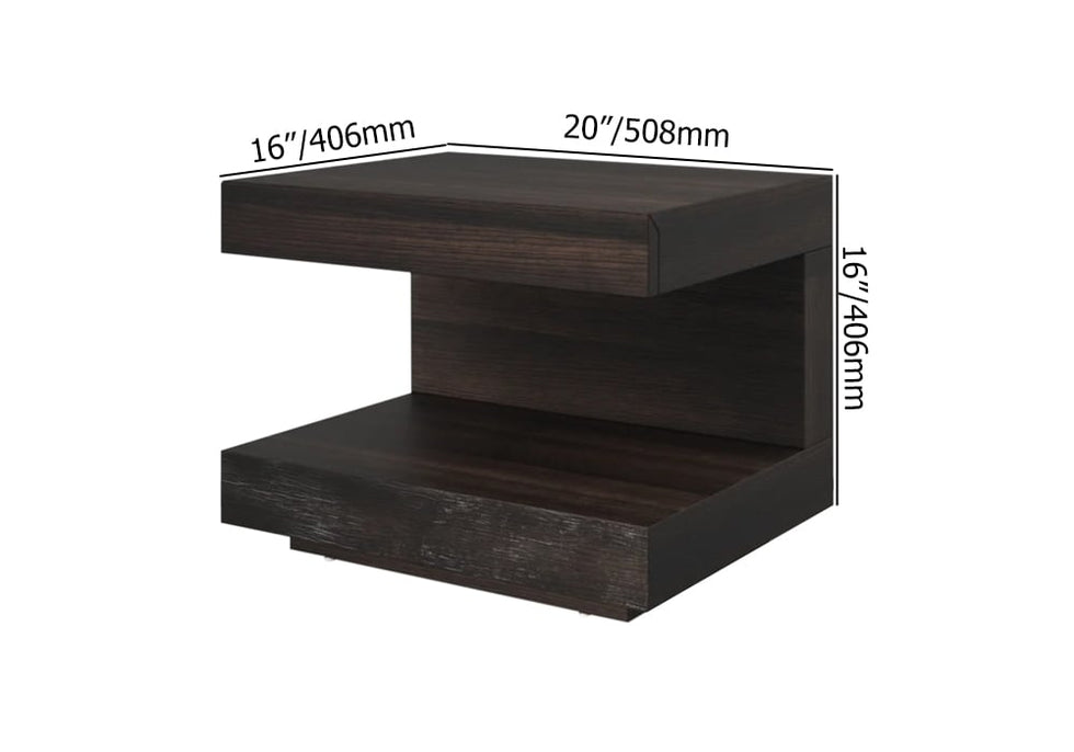 HMR - Wood Nightstand with 1 Drawer Cshaped Side Table with Light
