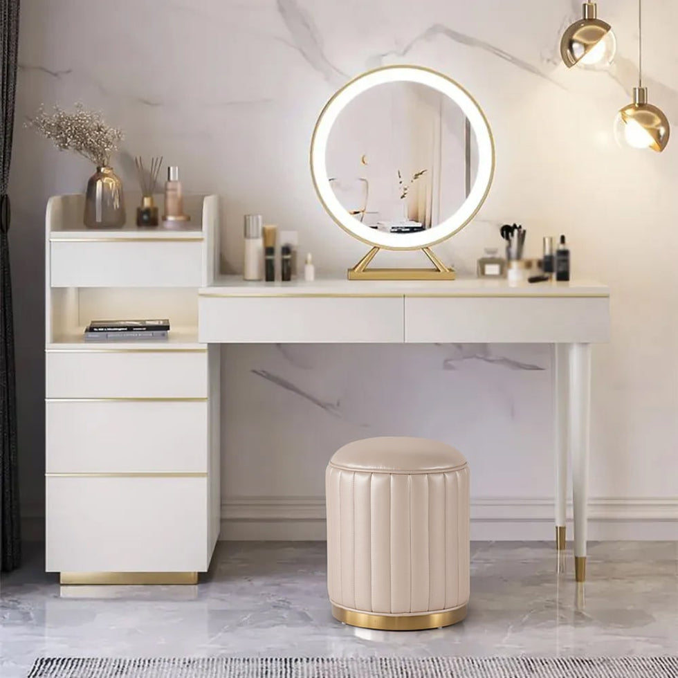 HMR - Modern Makeup Vanity Set Dressing Table with Lighted Mirror Cabinet & Stool Included