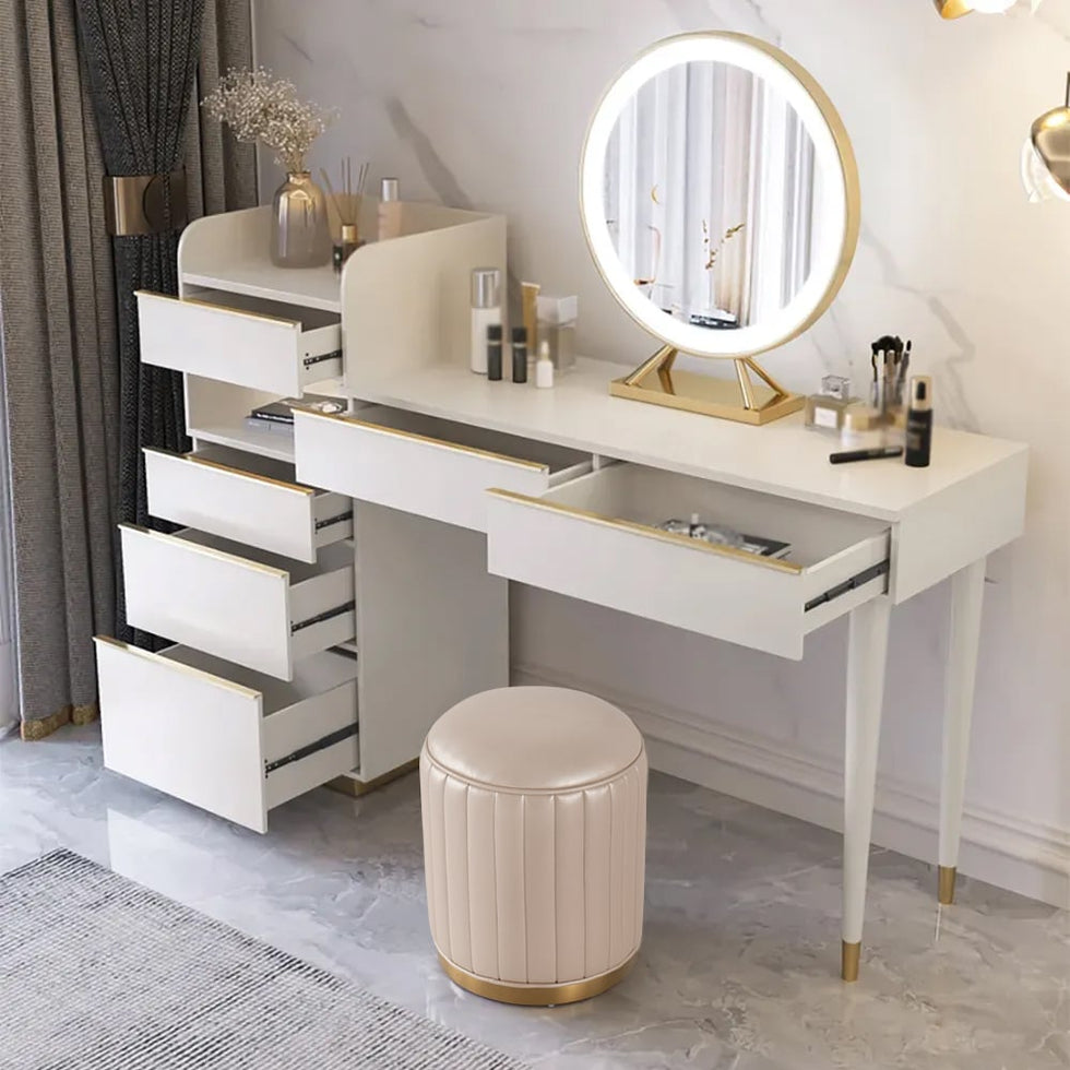 HMR - Modern Makeup Vanity Set Dressing Table with Lighted Mirror Cabinet & Stool Included