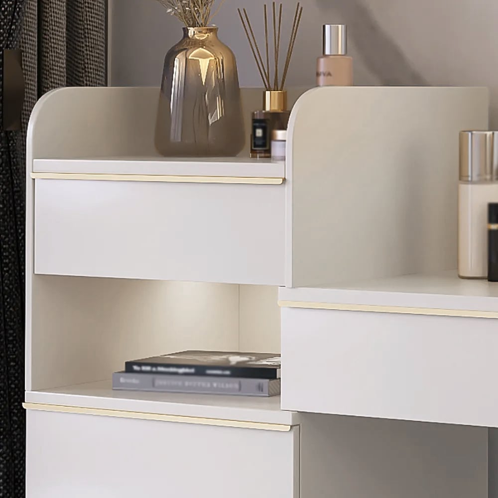 HMR - Modern Makeup Vanity Set Dressing Table with Lighted Mirror Cabinet & Stool Included