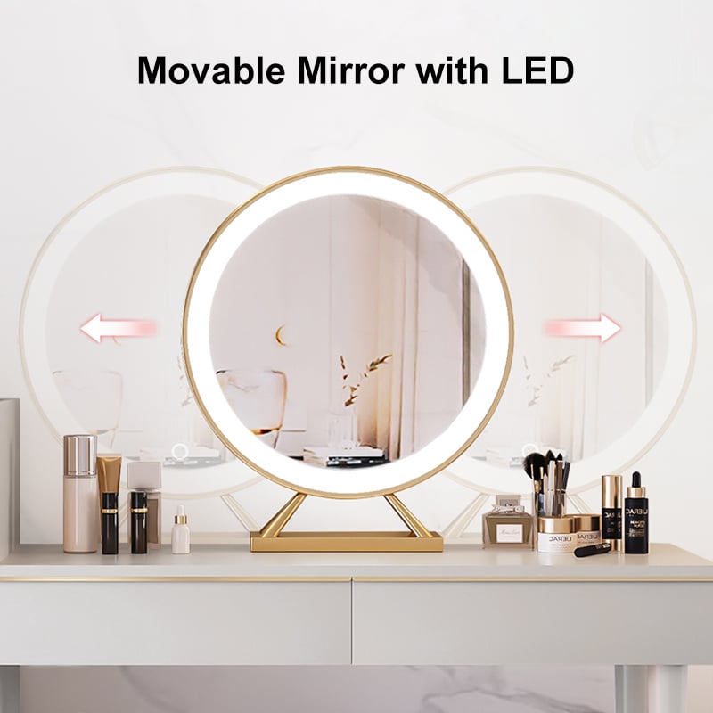 HMR - Modern Makeup Vanity Set Dressing Table with Lighted Mirror Cabinet & Stool Included