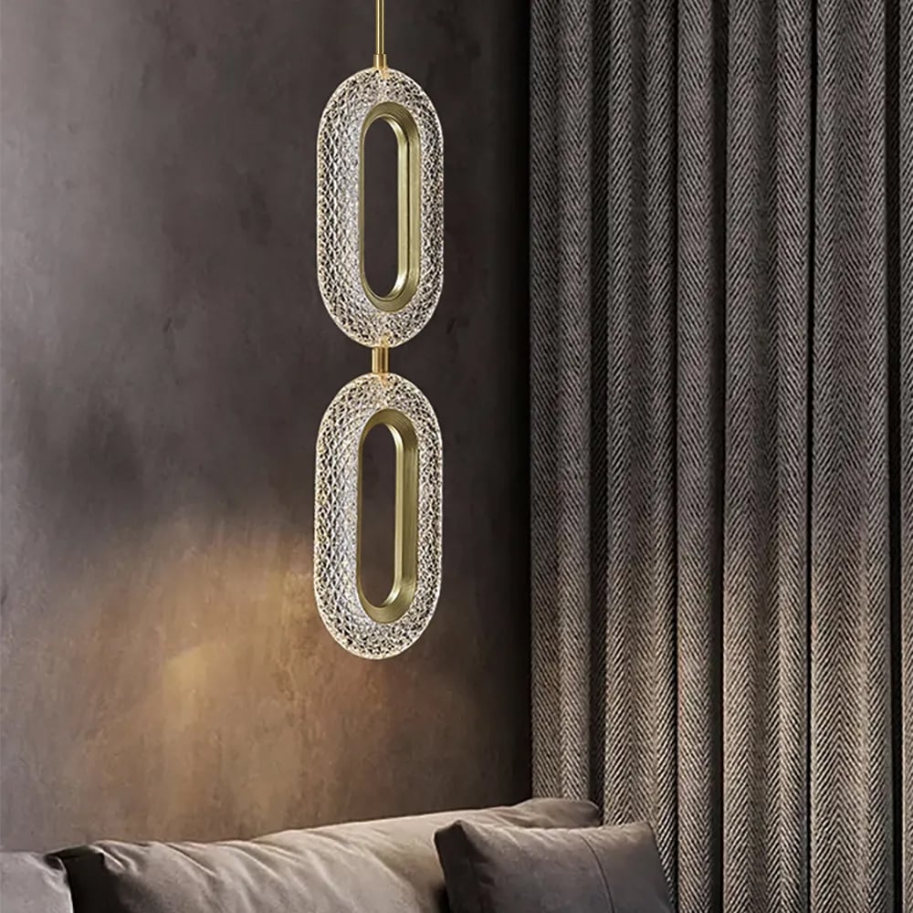 HMR - Ovated Gold Ring Pendant Light LED Lighting with Adjustable Cable