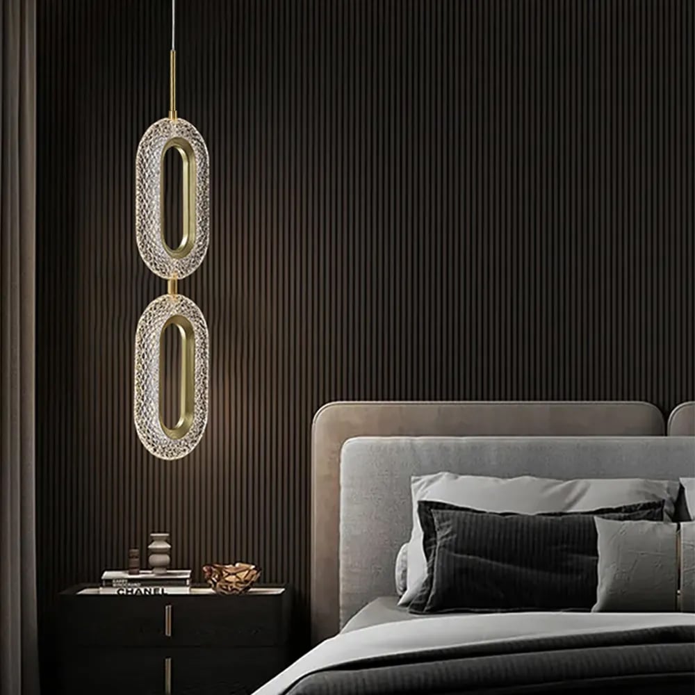 HMR - Ovated Gold Ring Pendant Light LED Lighting with Adjustable Cable