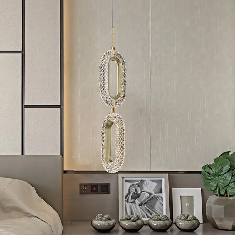 HMR - Ovated Gold Ring Pendant Light LED Lighting with Adjustable Cable