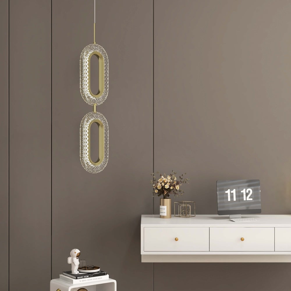 HMR - Ovated Gold Ring Pendant Light LED Lighting with Adjustable Cable
