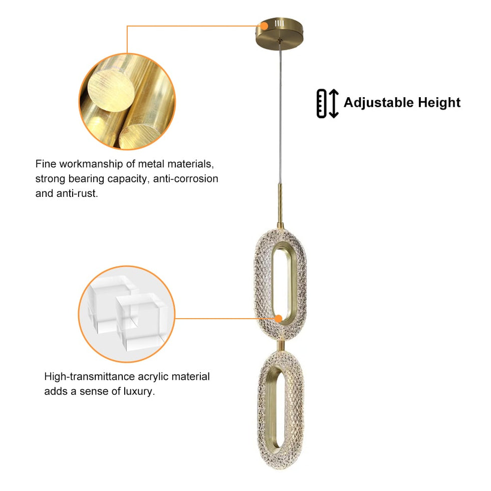 HMR - Ovated Gold Ring Pendant Light LED Lighting with Adjustable Cable